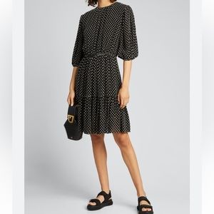 Derek Lam 10 Crosby Women's Kala Puff Sleeve Dress Black White dot flowy size 4